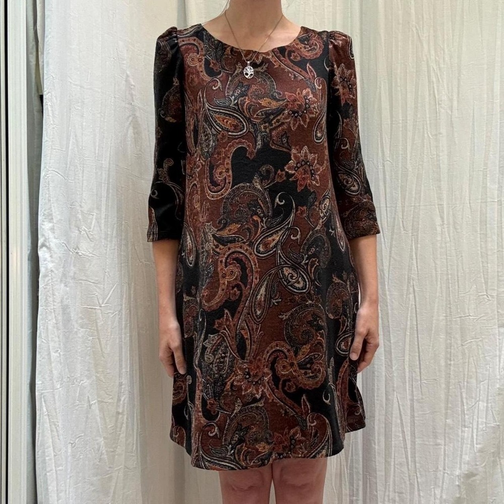 Brown and Black Paisley Dress with Pockets NWT Jessica Howard Medium Boho Fall
